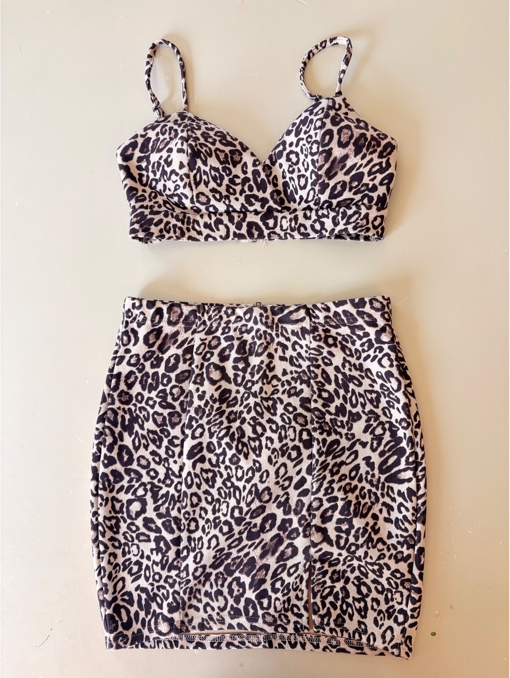 Y2K Privy Leopard Scene Print Two-Piece Crop Top Skirt Set #13